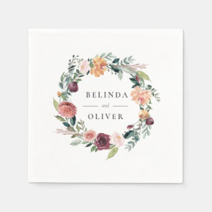 Rustic Charm Burgundy  Rosa Blommigt Bröllop Pappersservett