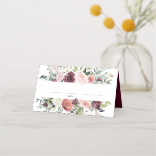 Rustic Charm Burgundy  Rosa Blommigt Bröllop Placeringskort