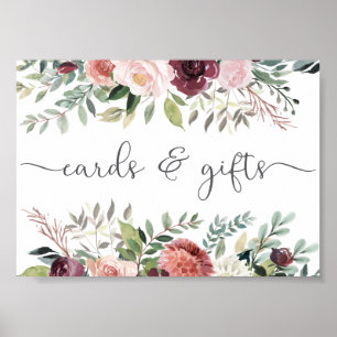 Rustic Charm Burgundy  Rosa Blommigt Bröllop Poster