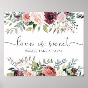 Rustic Charm Burgundy Rosa Blommigt Bröllop Poster