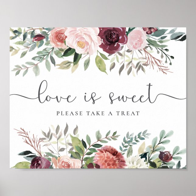 Rustic Charm Burgundy  Rosa Blommigt Bröllop Poster (Framsidan)