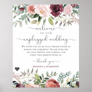 Rustic Charm Burgundy Rosa Blommigt Bröllop Poster