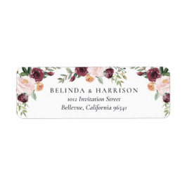 Rustic Charm Burgundy Rosa Blommigt Bröllop Returadress Etikett