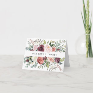 Rustic Charm Burgundy Rosa Blommigt Bröllop Tack Kort