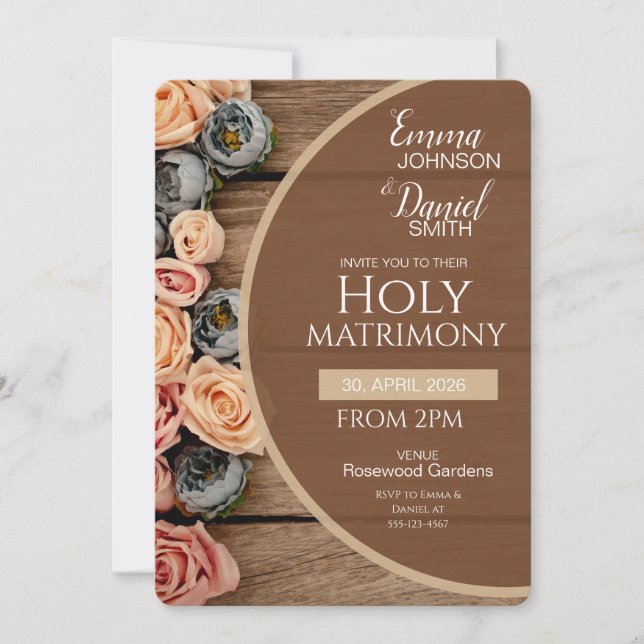 Rustic Charm Holy Matrimony Wedding Invitation Inbjudningar (Framsida)