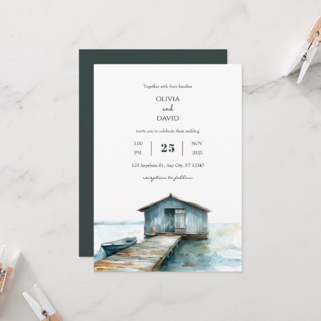 Rustic Charm Nautical Sea Boat Shed Beach Wedding Inbjudningar (Fram/Back In Situ)