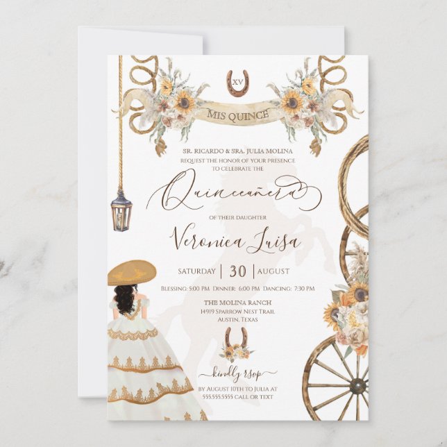 Rustic Charro Blommigt Boho Land Quinceanera Invi Inbjudningar (Framsida)