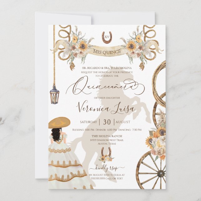 Rustic Charro Blommigt Boho Land Quinceanera v2 Inbjudningar (Framsida)