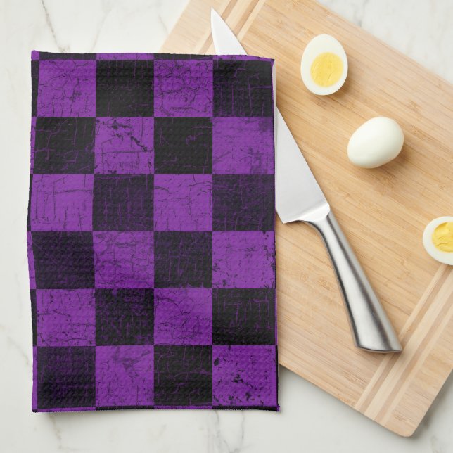 Rustic Checks, Purple and Black Kökshandduk (Vikt i Fjärdedel)