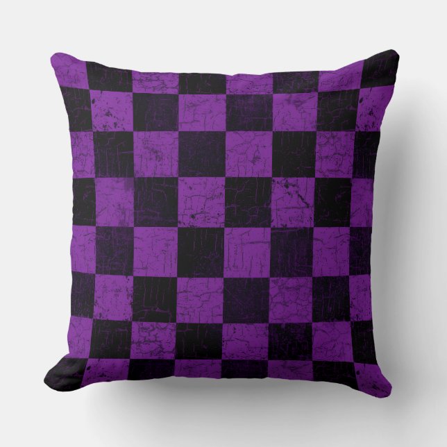 Rustic Checks, Purple and Black Kudde (Framsida)