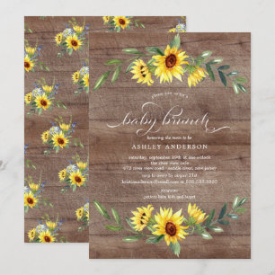 Rustic Cheerful Gult Solros Baby Brunch Inbjudningar