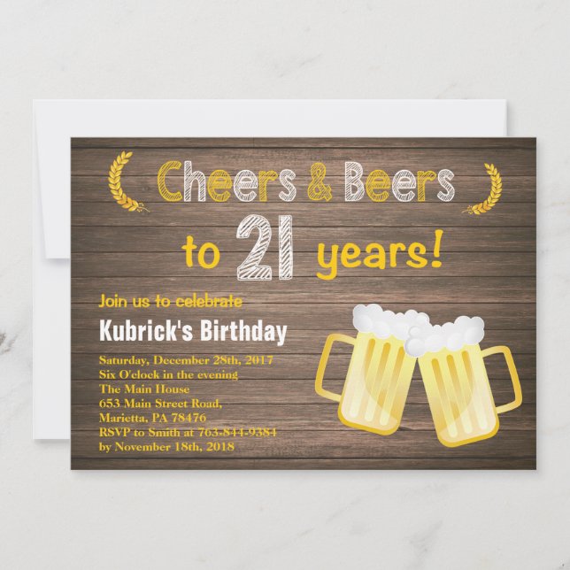 Rustic Cheers och Öl 21:a födelsedagsinbjudan Inbjudningar (Framsida)