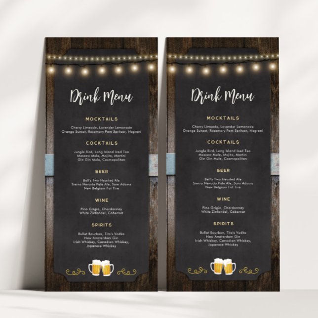 Rustic Cheers och Öl 4x9 Drink Menu Meny (Rustic Cheers and Beers Drink Menu)