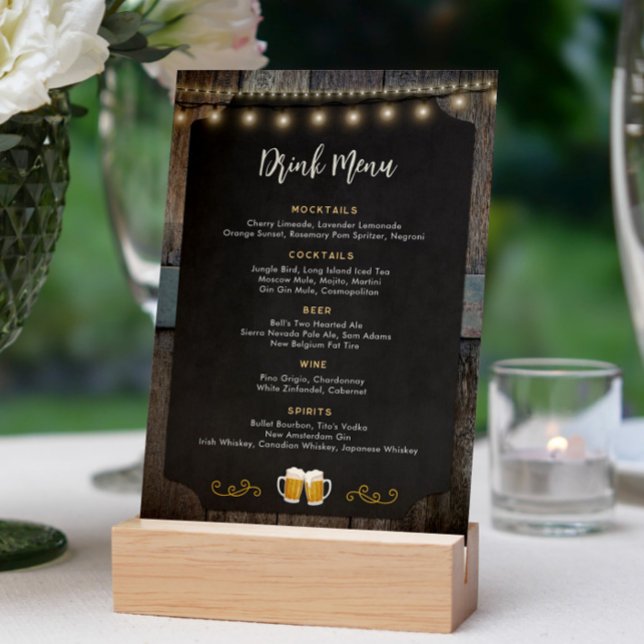 Rustic Cheers och Öl Thned 5x7 Drink Menu Meny (Rustic Cheers and Beers Themed 5x7 Drink Menu)