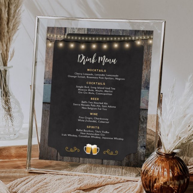Rustic Cheers och Öl Thned 8x10 Drink Menu Poster (Rustic Cheers and Beers Themed 8x10 Dinner Menu Poster)