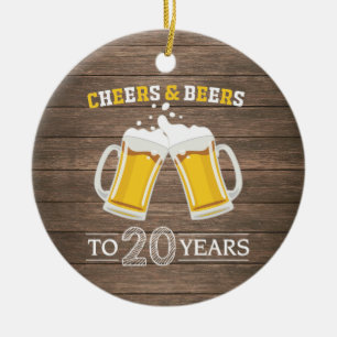Rustic Cheers och Öl till 20 år Julgransprydnad Keramik