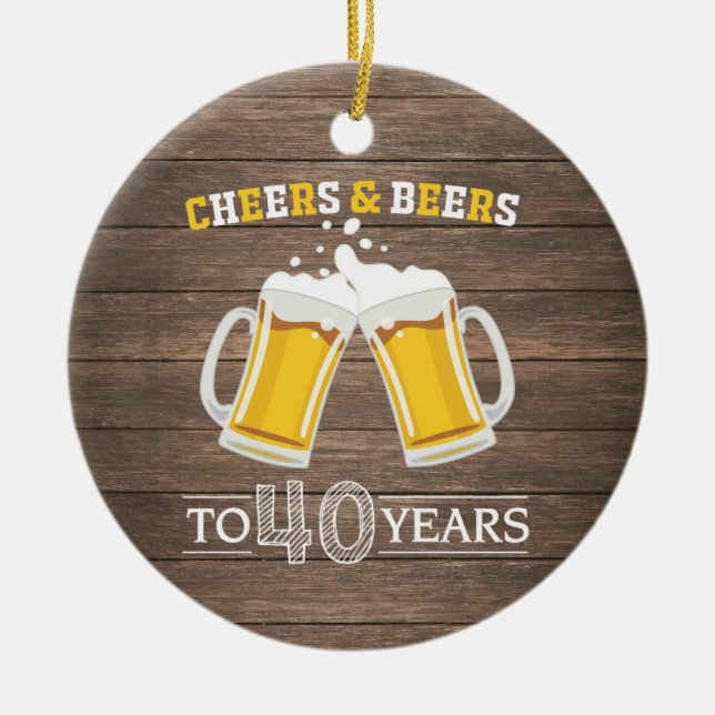 Rustic Cheers och Öl till 40 år Julgransprydnad Keramik (Framsidan)