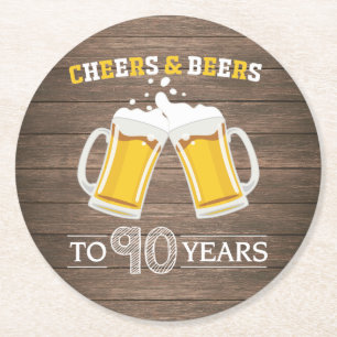Rustic Cheers och Öl till 90 år Underlägg Papper Rund