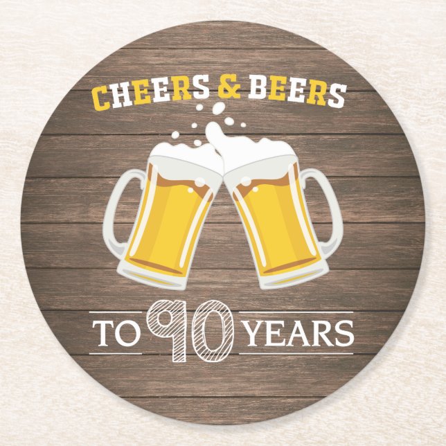 Rustic Cheers och Öl till 90 år Underlägg Papper Rund (Framsidan)