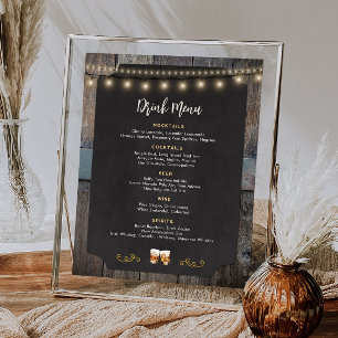 Rustic Cheers Whiskey-temat 8x10 Drink Menu Poster