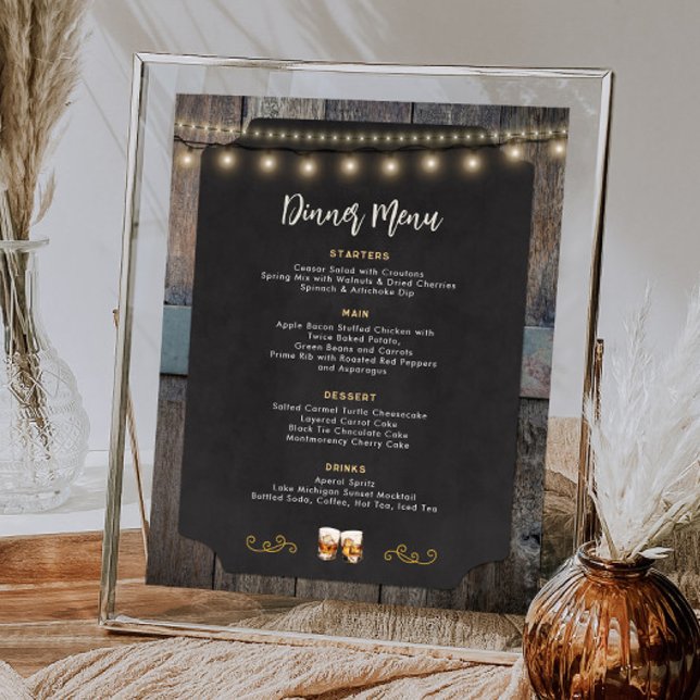 Rustic Cheers Whiskey Thmet 8x10 Middag Menu Poster (Rustic Cheers Whiskey Themed 8x10 Dinner Menu Poster)