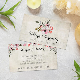 Rustic Cherry Blommar Sakura Natural Watercolor Visitkort