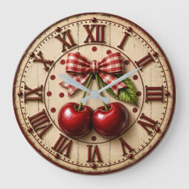 Rustic Cherry Gingham Bow Farmhouse Kitchen Stor Klocka