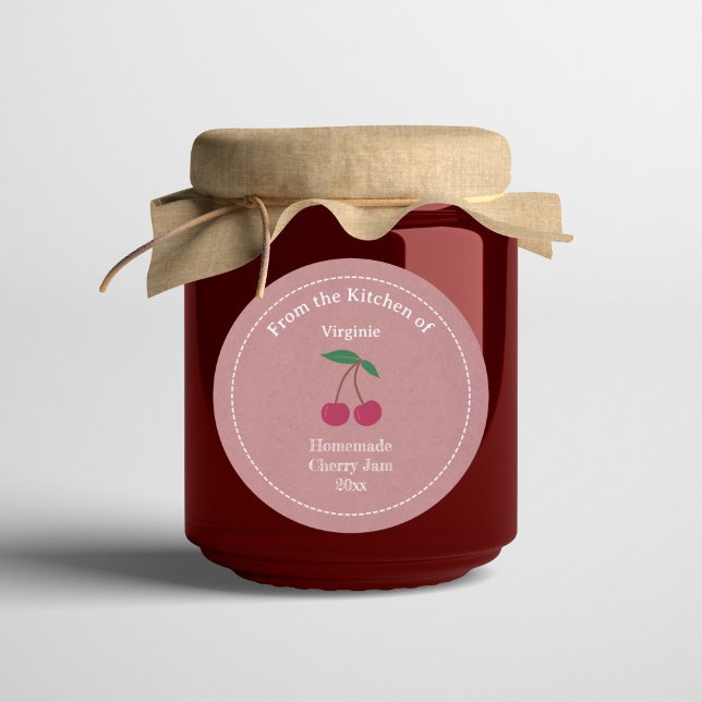 Rustic Cherry Sylt-etikett Runt Klistermärke (Rustic Cherry Jam Label Sticker)