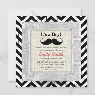 Rustic Chevron Rand Mustache Boy Shower Inbjudningar
