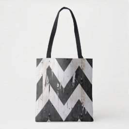 Rustic Chevron Tote Bag - Black & White Distress Tygkasse