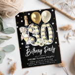 Rustic Chic 30års födelsedag Inbjudningar<br><div class="desc">Gör 30års födelsedag firande oförglömlig med våra inbjudningar till eleganten! Med en rustik kalkbrädesbakgrund och charmig inslag som guld-ballonger, champagne, blommigtar, konetti och en lätt upplyst "30" kommer era inbjudningar att ange tonen för ett minnesvärt party. Anpassa dem enkelt genom att följa vår mallguide och se till att inbjudan är...</div>