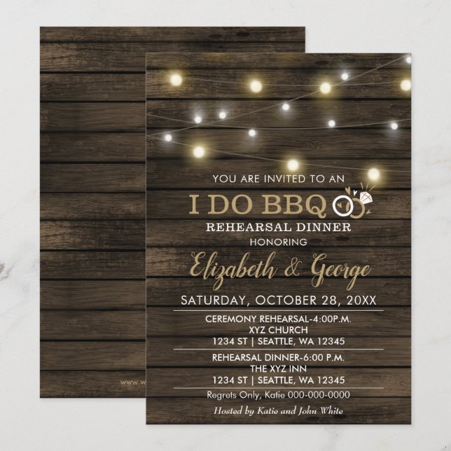 Rustic Chic Barn Wood I Do BBQ Rehearsal Dinner Inbjudningar (Fram/baksida)