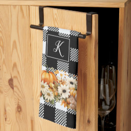 Rustic Chic Black White Play Fall Garden Monogram Kökshandduk