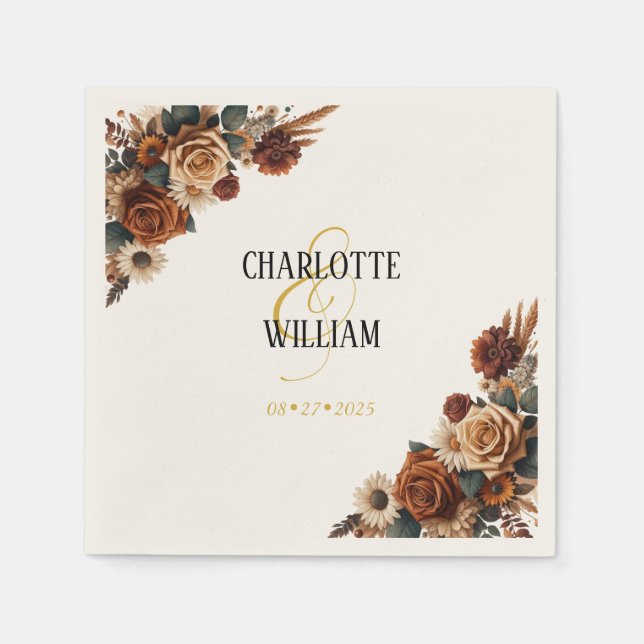 Rustic Chic Blommigt Bröllop Pappersservett (Framsidan)