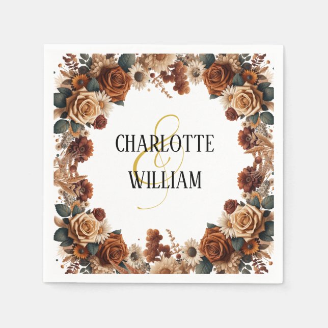 Rustic Chic Blommigt Bröllop Pappersservett (Framsidan)