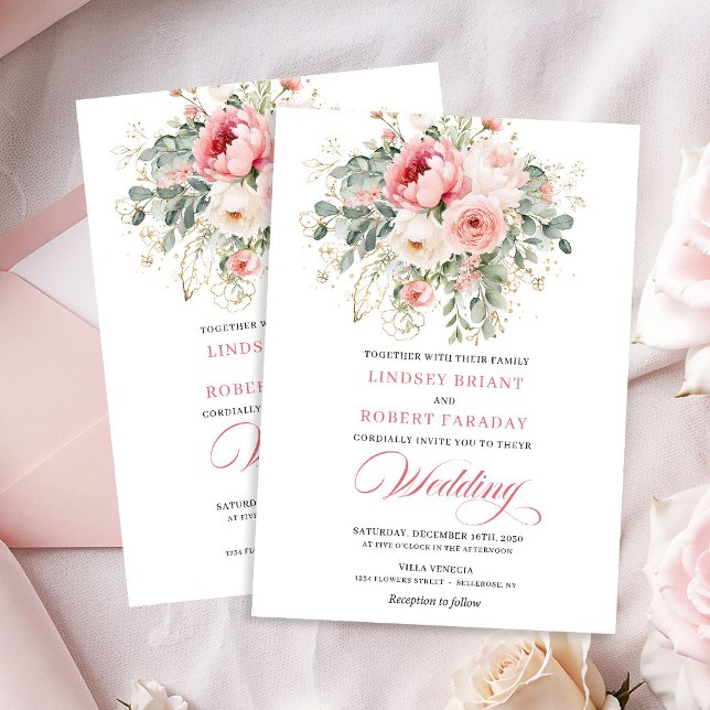 Rustic Chic Blush Roses Wedding Invitation Inbjudningar (Rustic Chic Blush Roses Wedding Invitation)
