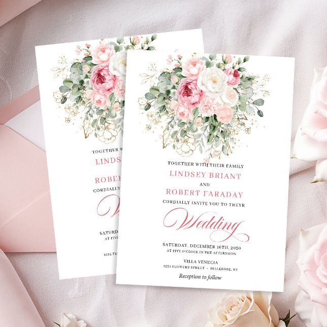 Rustic Chic Blush Roses Wedding Invitation Inbjudningar (Rustic Chic Blush Roses Wedding Invitation)