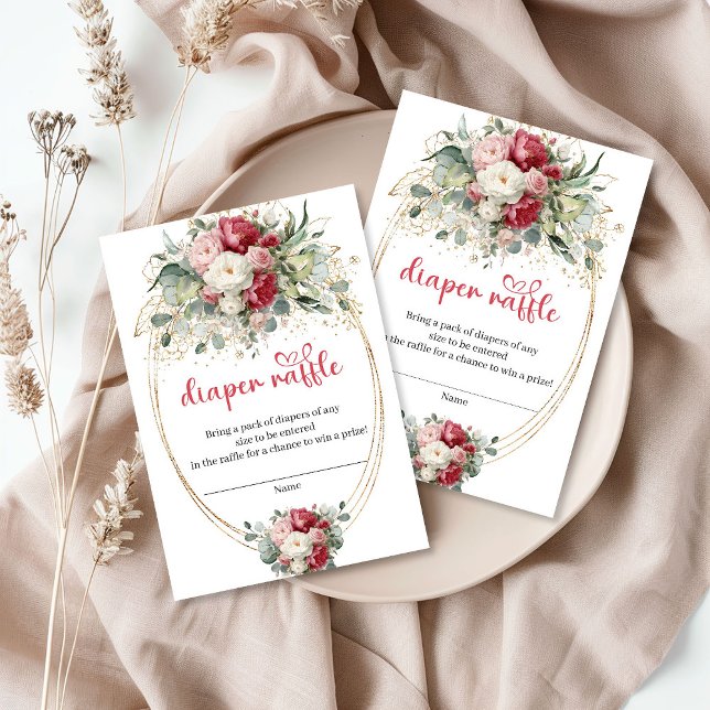 Rustic Chic Burgundy Floral Diaper Raffle Card Tilläggskort (Rustic Chic Burgundy Floral Diaper Raffle Card)
