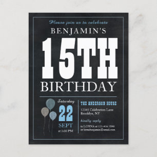 Rustic Chic Chalkboard Blue Balloon 15:e födelseda Vykort