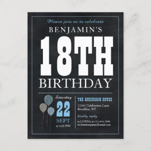Rustic Chic Chalkboard Blue Balloon 18:e födelseda Vykort
