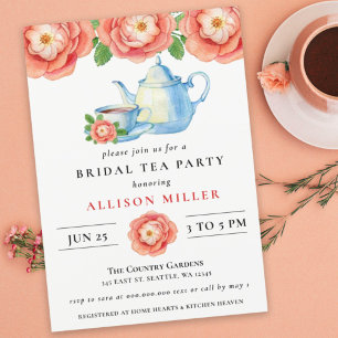 Rustic Chic Coral Blommigt Tea Party Möhippa Inbjudningar