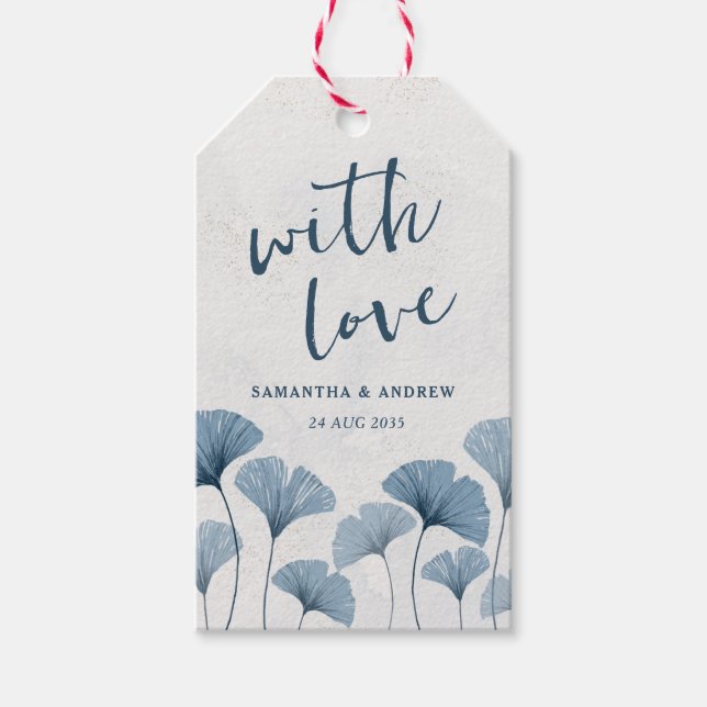 Rustic Chic Dusty Blue Wedding Favor Presentetikett (Framsidan)