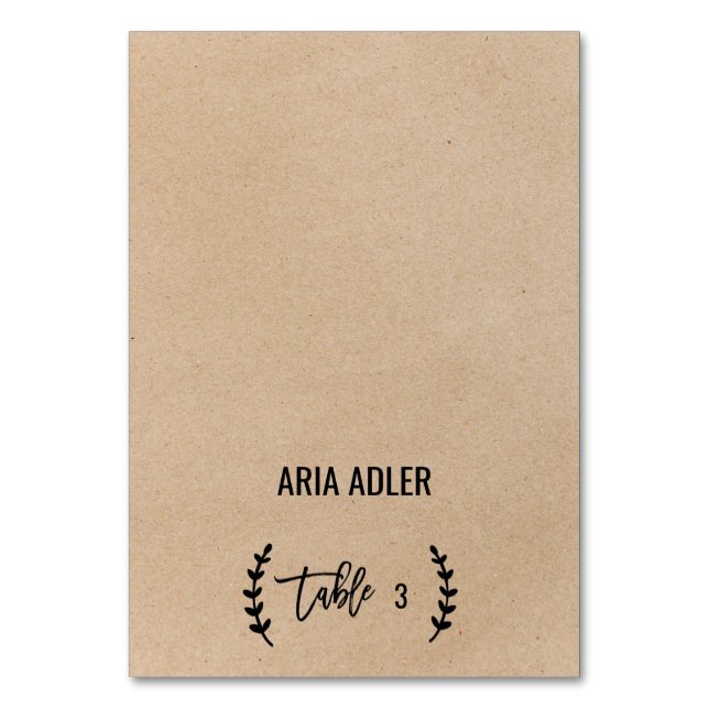 Rustic Chic Faux Kraft Bröllop escort Bordsnummer (Framsidan)