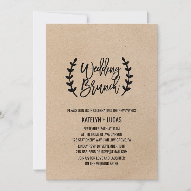 Rustic Chic Faux Kraft Calligraphy Bröllop Brunch Inbjudningar (Framsida)