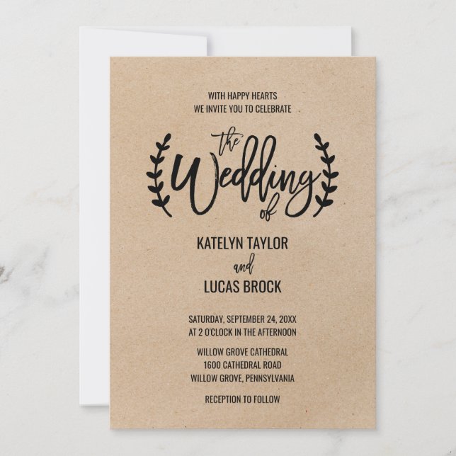 Rustic Chic Faux Kraft Calligraphy Bröllop Inbjudningar (Framsida)