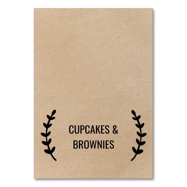 Rustic Chic Faux Kraft Calligraphy Food Tält Card Bordsnummer (Framsidan)