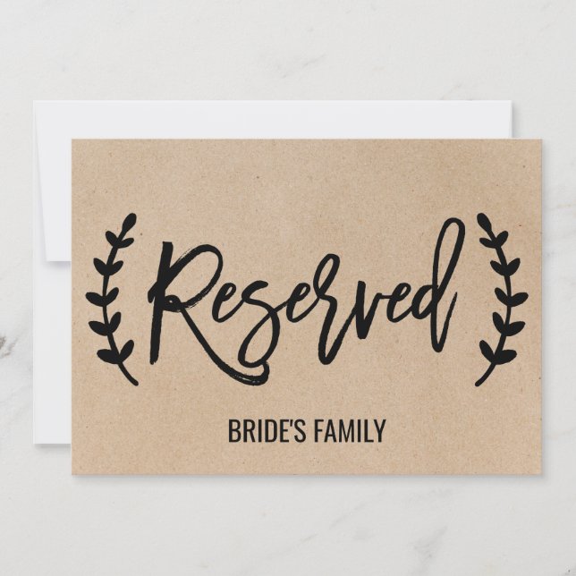 Rustic Chic Faux Kraft Calligraphy ’Reserved’ Sign Inbjudningar (Framsida)