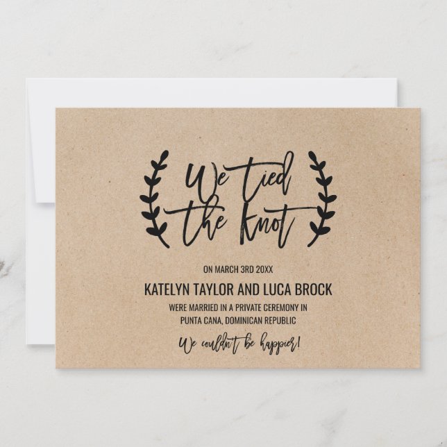 Rustic Chic Faux Kraft Elopement Announcement Meddelande (Framsida)
