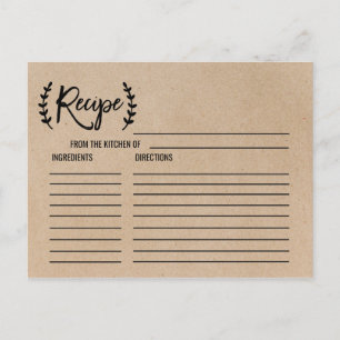 Rustic Chic Faux Kraft Möhippa Recipe-kort Vykort