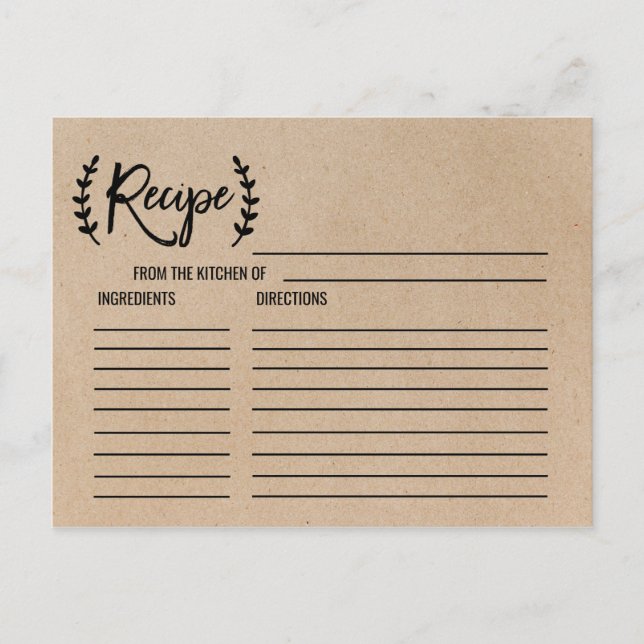 Rustic Chic Faux Kraft Möhippa Recipe-kort Vykort (Framsida)